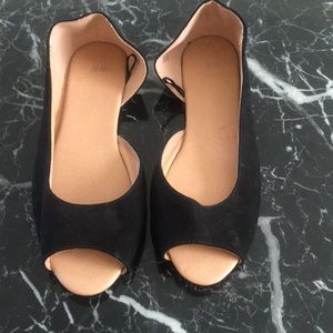 Open toe black flats